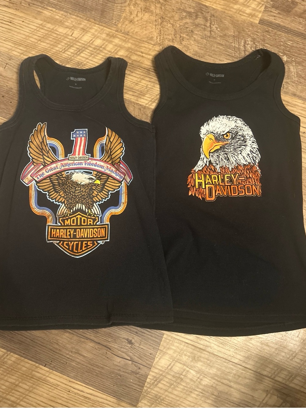 Vintage Harley-Davidson Black Tanks with Eagle and Flag & roses